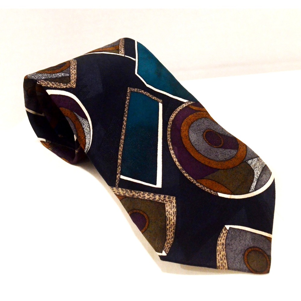 Vintage Momento Uno Silk Tie Geometric Abstract Wide 3.75" Necktie 90s Retro